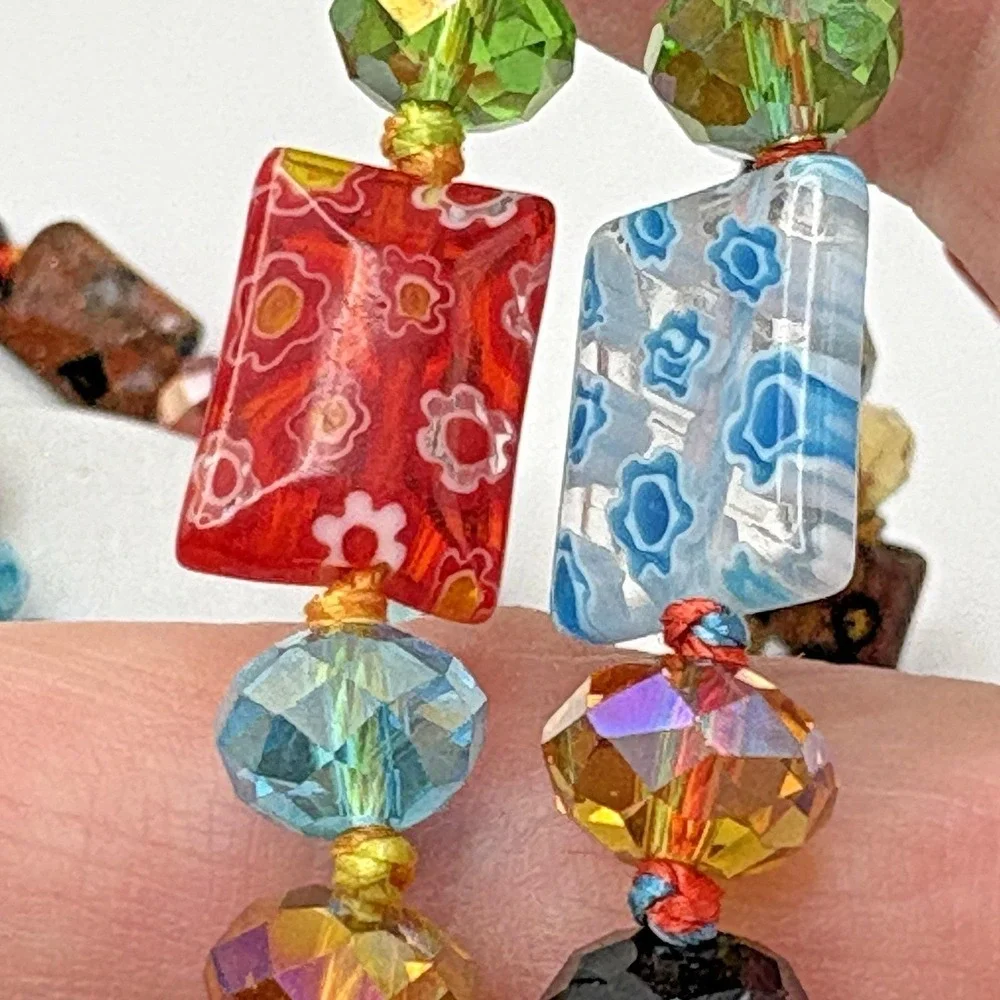 Vintage Murano Glass Necklace Millefiori Rectangle AB Handmade 50